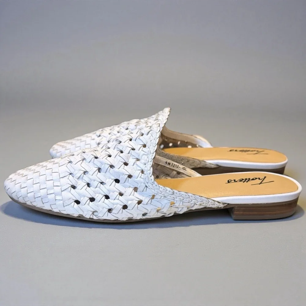 Trotters Women's White Woven Leather Mule Slides Size 9N Coastal‎ Chic Loafers